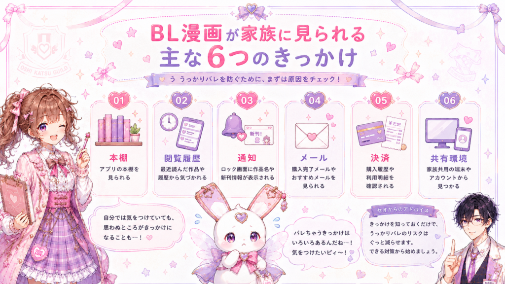 BL漫画が家族に見られる本棚、閲覧履歴、通知、メール、決済、共有環境の6つのきっかけ