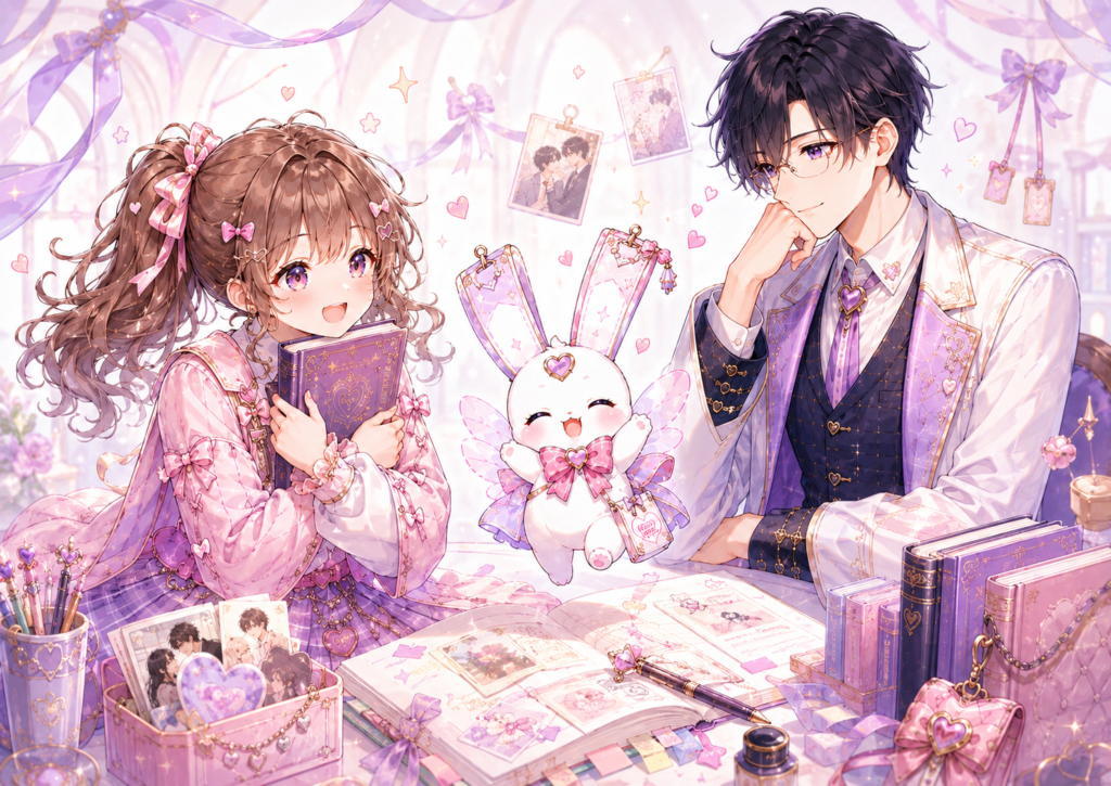 お気に入りの本を抱えるココリが、セオやピピィと好きな作品の楽しみ方を広げている画像
