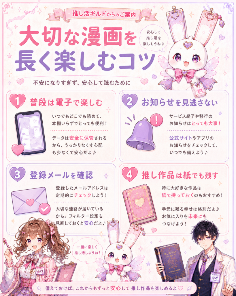 電子書籍のお知らせや登録メールを確認し大切な推し漫画は紙でも残すなど漫画を長く楽しむためのコツ
