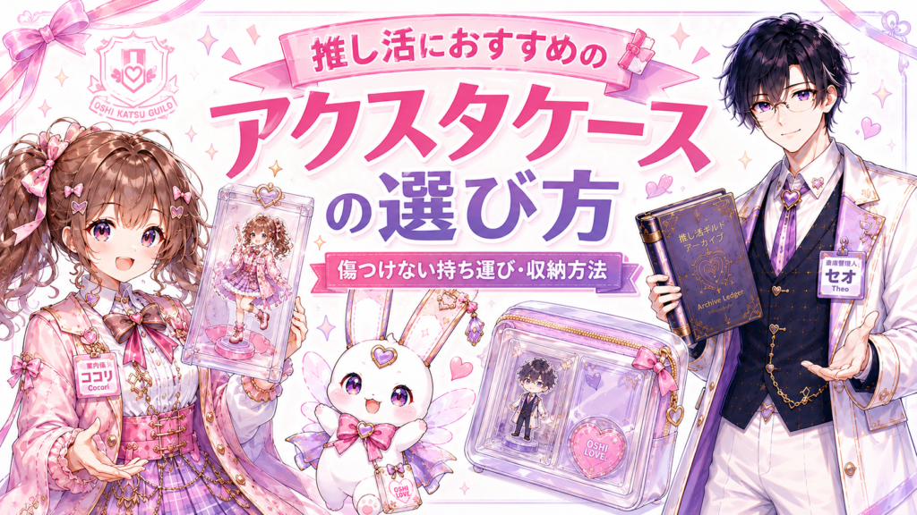 ココリ・セオ・ピピィが推し活におすすめのアクスタケースの選び方と傷つけない持ち運び・収納方法を紹介するサムネイル