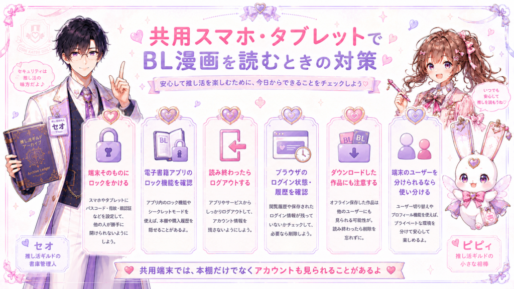 家族と共用するスマホやタブレットでBL漫画を読むときのロック、ログアウト、履歴確認などの対策