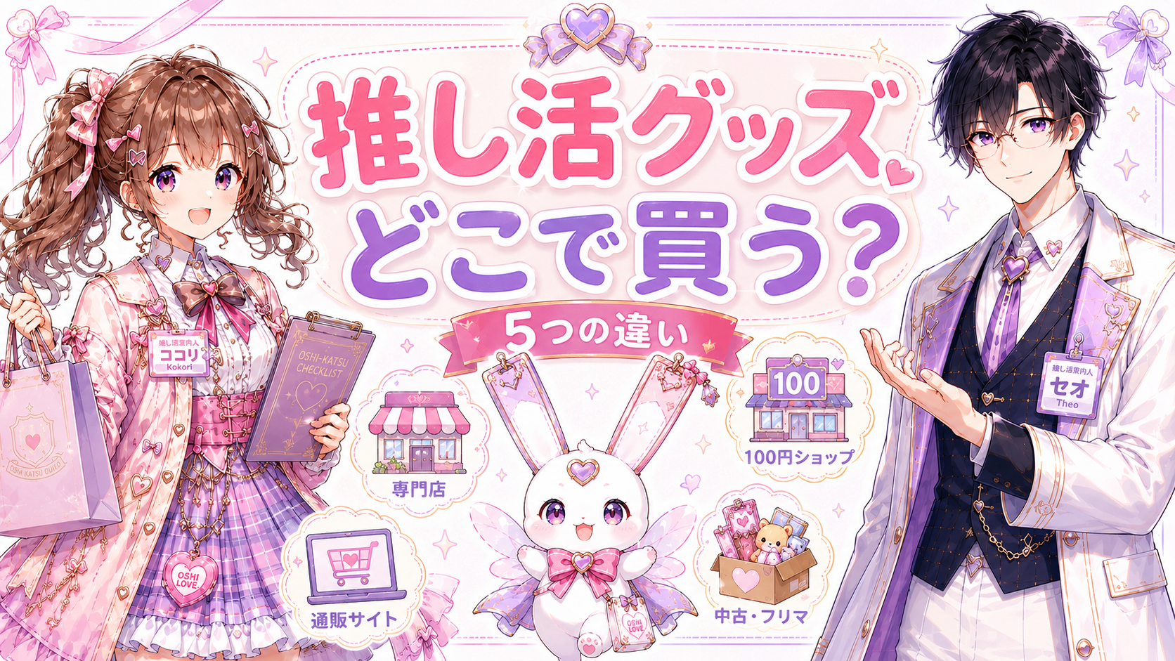 推し活グッズはどこで買うかをテーマに公式通販、専門店、100均、中古ショップの違いを紹介する記事のサムネイル画像